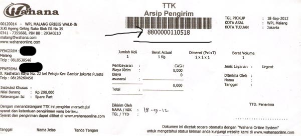 contoh resi wahana